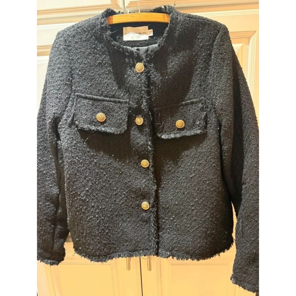 Black textured tweed short jacket